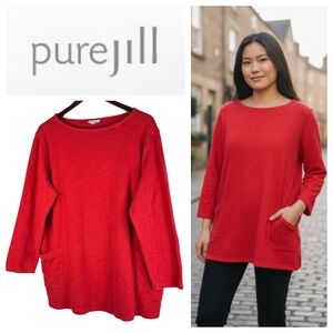 Pure Jill J. Jill Top Tunic Shirt Sz 2X XXL 18 20 Red Pockets Flowy Stretch